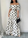 Women Summer Print Lace-Up Sexy Off Shoulder Strapless Dress