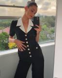 Elegant Career Women Short Sleeve Two Piece Pants Set Office Wear