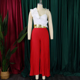 Women's Sexy Ruffle Sleeveless Top Wide Leg Pants Fashion Suit