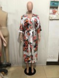 Summer Autumn Women's Fashion Loose Print Shirt Dress