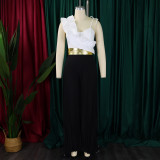Women's Sexy Ruffle Sleeveless Top Wide Leg Pants Fashion Suit