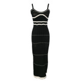 Summer Knitted Contrast Bohemian Strap Slim Long Dress