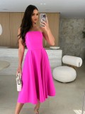 Summer Solid Chic Strapless A-line Midi Dress