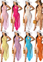 Women Tassel Knitting Two-Ways Tassel Beach Dress
