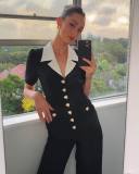 Elegant Career Women Short Sleeve Two Piece Pants Set Office Wear