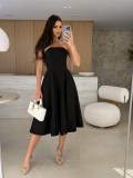 Summer Solid Chic Strapless A-line Midi Dress