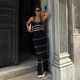 Summer Knitted Contrast Bohemian Strap Slim Long Dress