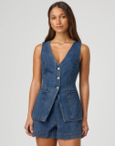 Fashion Casual Sleeveless High-Waist Women's Denim Vest Shorts Two Piece Set