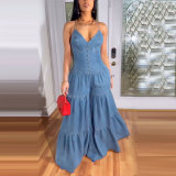 Spring Women's Sweet Sexy V-Neck Strap Low-Back Wide Leg Jumpsuit