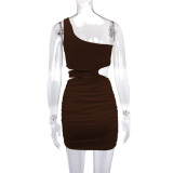 Women One Shoulder Short Skirt Hollow Bodycon Dress