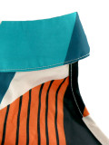 Plus Size Women's Bohemian Sleeveless High-Neck Geometric Print Color Block Tie-Waist Dress