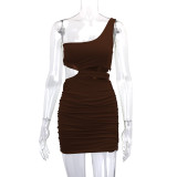 Women One Shoulder Short Skirt Hollow Bodycon Dress