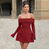 Women Backless Off Shoulder Strapless Long Sleeve Dress