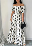 Women Summer Print Lace-Up Sexy Off Shoulder Strapless Dress