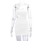Women One Shoulder Short Skirt Hollow Bodycon Dress