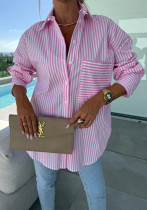 Women Pocket Stripe Long Sleeve Shirt Women Pocket Stripe Long Sleeve Shirt