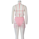 Women Sexy Crochet Beach Cover-up Knitting Swimsuit Two-Piece Set