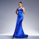 Summer Luxury Strap Slim Waist Fishtail Evening Gown