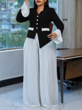 Plus Size Summer Fashion Bell Sleeve Top Pleated Wide-Leg Pants Two-Piece Set
