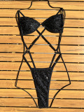 Summer Sequin Solid Color One-Piece Bikini Swimsuit for Women