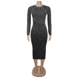 Summer Beaded Slim Long-Sleeve Elegant Dress