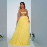 Summer strapless Sequin Mesh A-line Swing Evening Gown