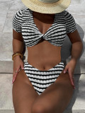 Summer Black White Contrast Two-Piece Sexy Bikini Swimsuit