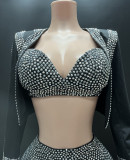 Summer Beaded Deep V Three-Piece Fashion Shorts Set