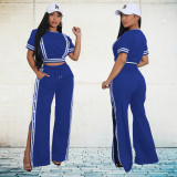 Spring Trendy Wide-Leg Loose Casual Trousers Short Sleeve Crop Top Two-Piece Set