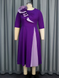 Summer Color Block Floral A-Line Cocktail Slim Waist Plus Size Party Dress