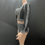 Summer Beaded Deep V Three-Piece Fashion Shorts Set