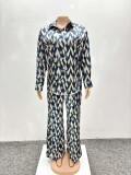 Spring Autumn African Print Long-Sleeved Shirt Trousers Two-Piece Set