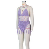 Women Sexy Crochet Beach Cover-up Knitting Swimsuit Two-Piece Set