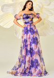 Summer Luxury Off-Shoulder Slim Waist Print Swing Evening Dress