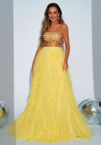 Summer strapless Sequin Mesh A-line Swing Evening Gown Summer strapless Sequin Mesh A-line Swing Evening Gown