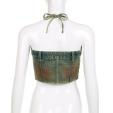 Women Sexy Zipper Strapless Denim Top