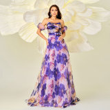 Summer Luxury Off-Shoulder Slim Waist Print Swing Evening Dress