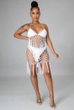 Women Sexy Crochet Beach Cover-up Knitting Swimsuit Two-Piece Set