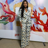 Spring Autumn African Print Long-Sleeved Shirt Trousers Two-Piece Set