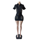Spring Short-Sleeved Slim Stretch Fashion Denim Dress