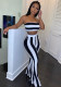 Spring Striped Strapless Crop Top Bell Bottom Pants Set