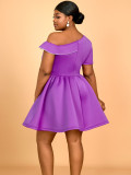 Summer Slash Shoulder Floral Slim Waist Plus Size A-line Party Dress