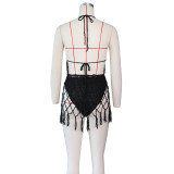 Women Sexy Crochet Beach Cover-up Knitting Swimsuit Two-Piece Set
