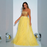 Summer strapless Sequin Mesh A-line Swing Evening Gown