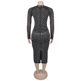 Summer Beaded Slim Long-Sleeve Elegant Dress