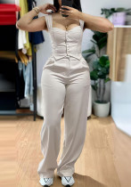 Spring Elegant Strap Short Tight-Fitting Vest Casual Wide-Leg Pants Set
