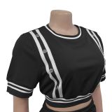 Spring Trendy Wide-Leg Loose Casual Trousers Short Sleeve Crop Top Two-Piece Set