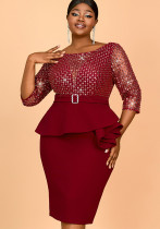 Summer U-Neck Sequin Formal Ruffle Plus Size Bodycon Party Dress Summer U-Neck Sequin Formal Ruffle Plus Size Bodycon Party Dress