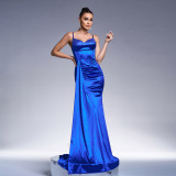 Summer Luxury Strap Slim Waist Fishtail Evening Gown
