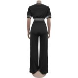 Spring Trendy Wide-Leg Loose Casual Trousers Short Sleeve Crop Top Two-Piece Set